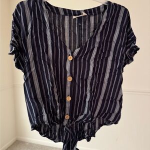 Universal Thread Navy and White Striped Button-Down Shirt